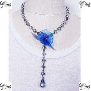 Y Necklace Iridescent Blue Crystal Necklace